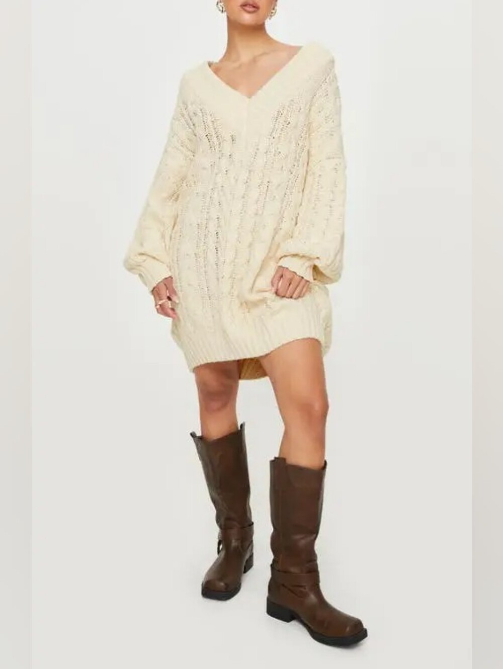 Princess Polly Dravi Mini Sweater Dress Oatmeal Size S/M NWT